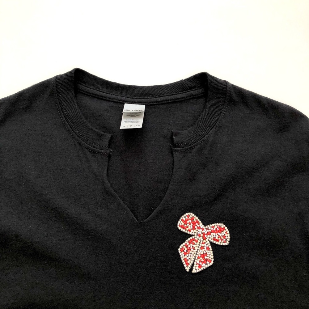 Embellished Rhinestone Bow Long Sleeve T Shirt